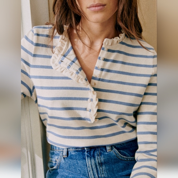 Sezane Tops - Nwt! Sezane Gael Mariniere long sleeve top in vintage blue/ecru